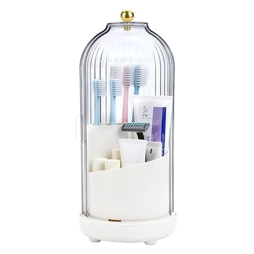 Johehe Toothbrush Organizer with Cover,3 Slots for Bathroom Toothbrush Holders with Lid,Dustproof Design,Rotating Holder,Ideal Makeup Brushes Holder for Bathroom Countertop Organization and Storage - Image 1