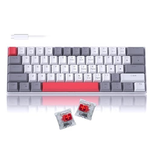 60% Mechanical Gaming Keyboard,Mixed Color Keycaps Gaming Keyboard with Red Switches, Detachable Type-C Cable Mini Keyboard with Blue LED Light for PC/Laptop - Image 1