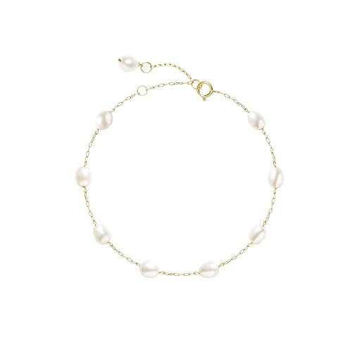COMOTO Pearl Bracelet for Women 14K Gold Filled Freshwater Cultured Pearl Handmade Bracelet Tin Cup Pearl Bracelet Jewelry,7.0"+0.5"+0.5" - Image 1