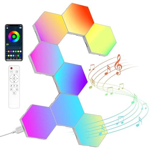 NIUCOO 8 Pack Hexagon Led Lights Wall Panels: RGB Gaming Lights with APP Smart Modular Panel Hex Tiles Push Glide Expansion Shapes Lights - Image 1