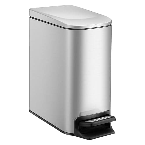 TIPGO Slim Bathroom Trash Can with Lid Soft Close, Step Pedal, 6 Liter / 1.6 Gallon Stainless Steel Trash Bin, Small Garbage Cans for Bedroom, Office, Kitchen (Silver) - Image 1
