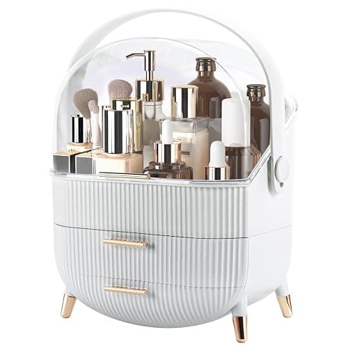 Makeup Organizer for Vanity, Make up Organizers and Storage, Cosmetics Skincare Organizers with Lid and Drawers, Cosmetic Display Cases for Countertop, Bathroom, Dresser, Ideal Gifts for Women(White) - Image 1