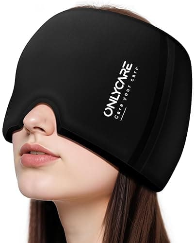ONLYCARE® Migraine Relief Cap, Upgraded Odorless Headache Relief Cap, 360° Gel Surround Ice Pack Mask for Migraine, Sinus, Stress, Frontal Headaches (Black) - Image 1