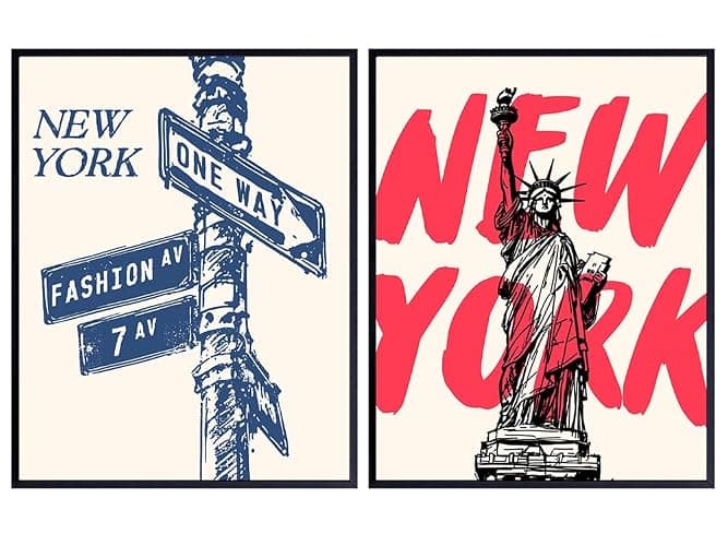 New York Poster Wall Art - 8x10 - New York City - NYC - Living room Aesthetic - Urban Room Decor - Statue of Liberty - Cool Wall Art - Unique Home Decor - Cute Trendy small Apartment Travel Prints Set - Image 1
