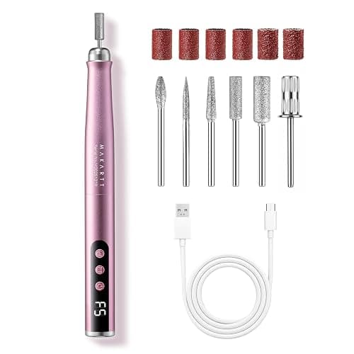 Makartt Pen-Shaped Rechargeable Nail Drill for Beginners: 25,000 RPM Cordless Electric Nail File with 5-Speed LED Display, Lightweight Quiet E File Kit for Gel Polish Removal, Home Travel Use (Pink) - Image 1