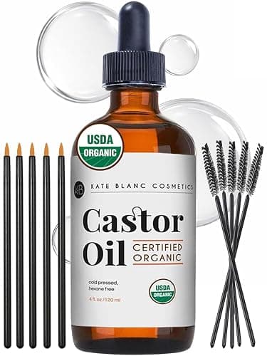 Kate Blanc Cosmetics Castor Oil Organic (4oz), 100% Pure, Cold Pressed, Hexane Free. Natural Oil for Hair, Eyelashes, Eyebrows. Skin Moisturizer with Starter Kit - Image 1