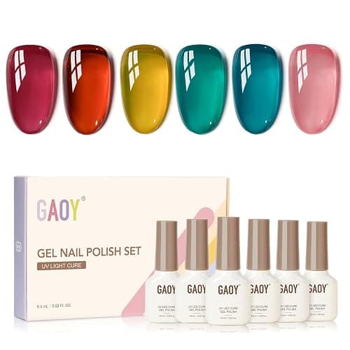 GAOY Jelly Gel Nail Polish of 6 Transparent Pink Red Blue Yellow Colors Sheer Gel Polish Kit for Salon Manicure and Nail Art DIY at Home - Image 1