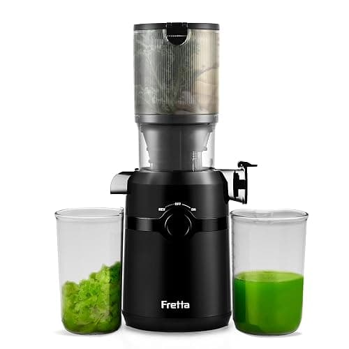 Fretta Cold Press Juicer Machines, Self-Feeding juicer with 108mm&1.0L Feeding Chute for Whole Fruits and Vegetables, Automatic 200W Masticating Juicer, High Yield Juice Extractor, BPA-Free, Black - Image 1