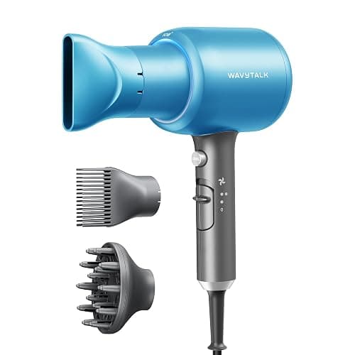 Wavytalk Hair Dryer with Diffuser, Blown Away Ionic Hair Dryer for Curly Hair with Comb, 1875W Fast Drying Blow Dryer with Ceramic Technology, 3 Attachments for All Hair Types, Light and Quiet, Blue - Image 1