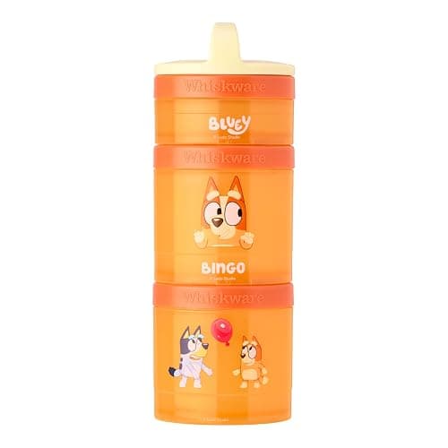 Whiskware Bluey Stackable Snack Containers for Kids and Toddlers, 3 Stackable Snack Cups for School and Travel, Bluey and Bingo, Hooray(Pack of 1) - Image 1