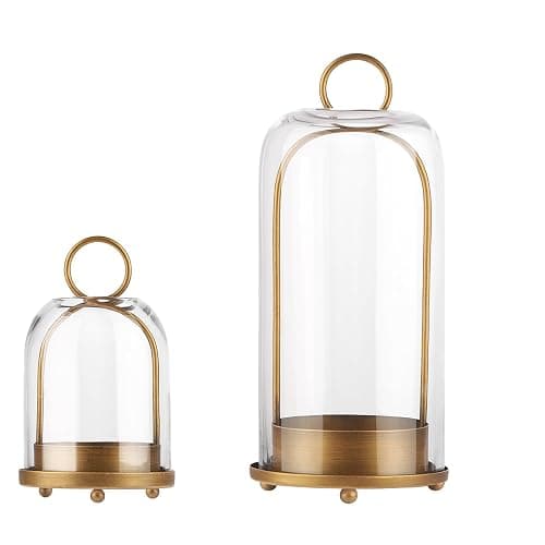 5" & 4" Wide Versatile Metal Candle Holder with Handmade Sturdy Glass Dome in Brass for Pillar Candle & Plants, 5.1" xH11.8 4" xH7.5, Industrial, Farmhouse, Shabby Chic. (2, Brass, Large & Small) - Image 1