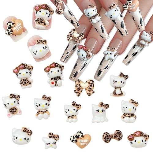 Cute 3D Nail Charms 60Pcs Cartoon Leopard Print Cat Nail Art Charms Jewelry Supply Kawaii 3D Leopard Print Cat Nail Gems Rhinestones for Acrylic Nails DIY Craft Phone Case Decoration - Image 1