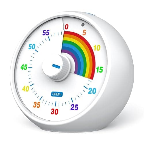 Visual Timer for Kids, 60-Minute Countdown Timer for Classroom Office Kitchen, Desk Timer Kids Time Management Tools with Silent Operation, Pomodoro Timer Rainbow Pattern (White) - Image 1