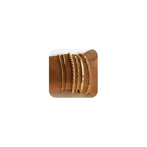 DEARMAY Gold Bracelets for Women Waterproof, 14K Real Gold Jewelry Sets Trendy Thin Dainty Stackable Cuban Link Paperclip Chain Bracelet Pack Fashion Accessories Gifts for Womens - Image 1