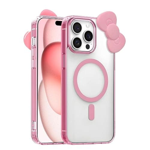 DLIIDCA Cute Cartoon 3D Bowknot Design Compatible for iPhone 15 Pro Case, Kawaii Fun Design Transparent Magnetic Shockproof Protective case for Boys and Girls for iPhone 15 Pro 6.1" 2023 (Pink) - for iPhone 15 Pro(6.1inch) - Pink - Image 1
