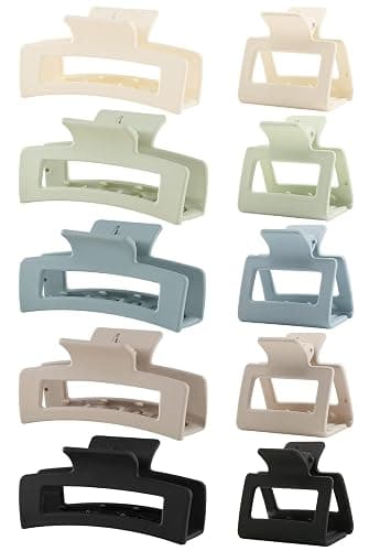 Waimemoya 10 Pack Hair Clips, Large Claw Clips for Thick Thin Hair, Neutral Matte Women, Strong Hold Rectangle Cute Square Curly Non-slip Jumbo Jaw Durable Accessories Gift, Light Color,10.0 count - Image 1