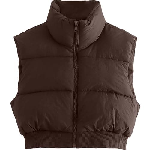 Shiyifa Women's Fashion High Neck Zipper Cropped Puffer Vest Jacket Coat - Image 1