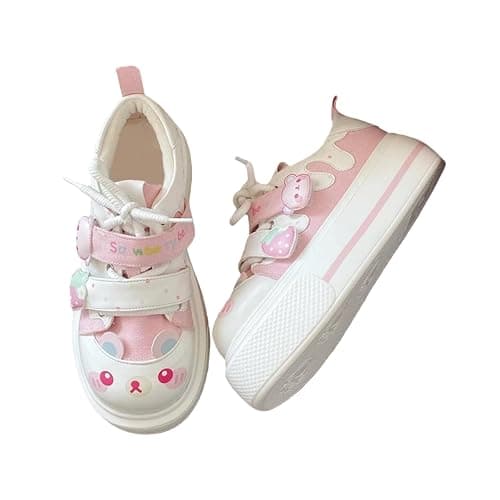 OJQIH Strawberry Bear Sneakers for Women Kawaii Canvas Shoes Cute Lolita Style Hook-and-Loop Strap Aesthetic Platform Loafers Girls Fancy Casual Walking - Image 1