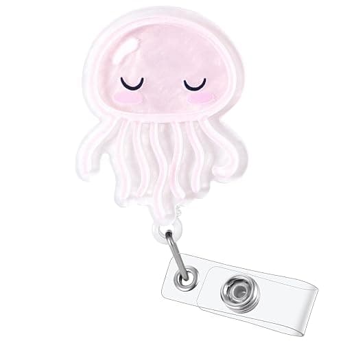 Cute Pink Jellyfish Badge Reel, Pediatric Retractable ID Card Badge Holder, Name Tag Work Badge Clip for NICU RN LPN CNA MA ER Night Shift Nurse Nursing Student OB/GYN L&D Doctor Teacher, Nurse Gifts - Image 1
