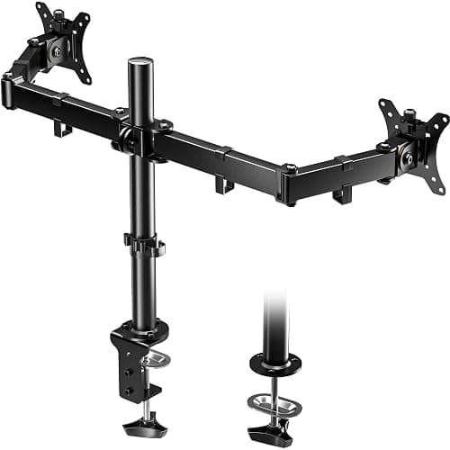 BONTEC Dual Monitor Stand for Desk, Arm Desk Mount for 13-32in Screens, Supports 10 kg per Arm, Adjustable Height 410 mm, Tilt ±45°, Swivel 180°, Rotate 360°, VESA 75/100 mm, Clamp & Grommet Base - Image 1
