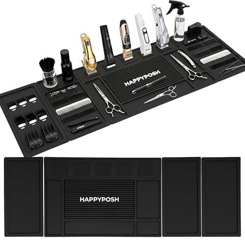 HAPPYPOSH Magnetic Barber Mat, Large Magnetic Barber Mats For Clippers and Supplies, Barbershop Pad for Station, Beauty Salon Table Matt, Tool Organizer for Pro Hairstylist, 4PCS - Image 1