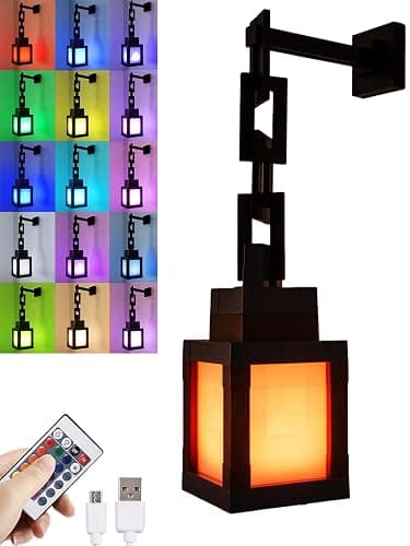 Pixelated Lantern Night Light – 16-Color LED Lamp with Remote Control, Rechargeable Wall or Table Light for Gaming Rooms or Kids’ Bedrooms, Fun Gift for Gamers, Decor for Boys Bedroom 12-15 - Image 1