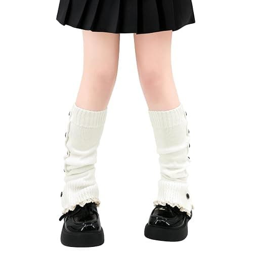 Olreco Leg Warmers Kawaii Leg Warmers Y2K Harajuku Leg Warmers for Girls Women Gyaru Cute Leg Warmers Goth Lolita Accessories - One Size - C White - Image 1
