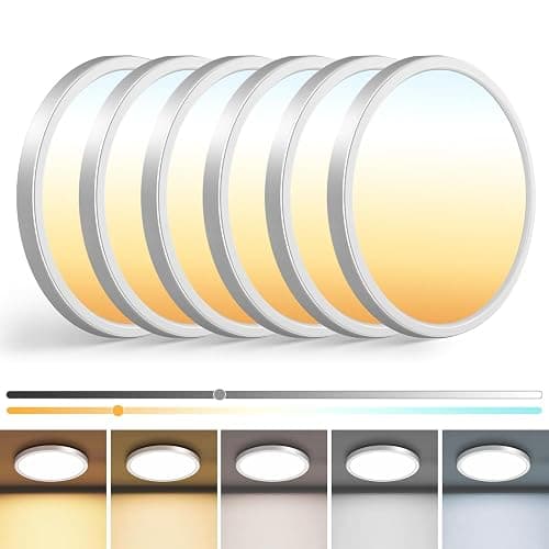 zemty 7 inch White Led Ceiling Light Fixture, 3000K/3500K/4000K/5000K/6500K Adjustable Flush Mount Light, 1500LM 15W Thin Round Recessed Lamp for Kitchen Bathroom Bedroom, 6Pack - Image 1