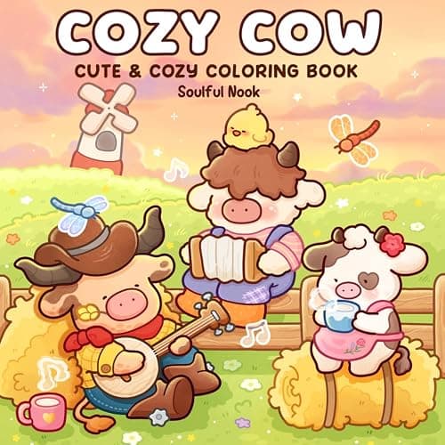 Cozy Cow: Coloring Book for Adults and Teens Featuring Cute Farm Cows and Fuzzy Animal Friends Enjoying Calm Country Life for Relaxation - Image 1