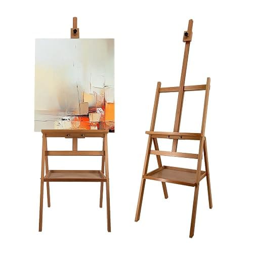 Stuelloaf Solid Beech Wood Painting Easel with Storage Plate (60"~75" H), H-Frame Adjustable Art Wooden Easel Stand with Signature Plate for Adults, Students,Sturdy Canvas Holder up to 36'' - Image 1