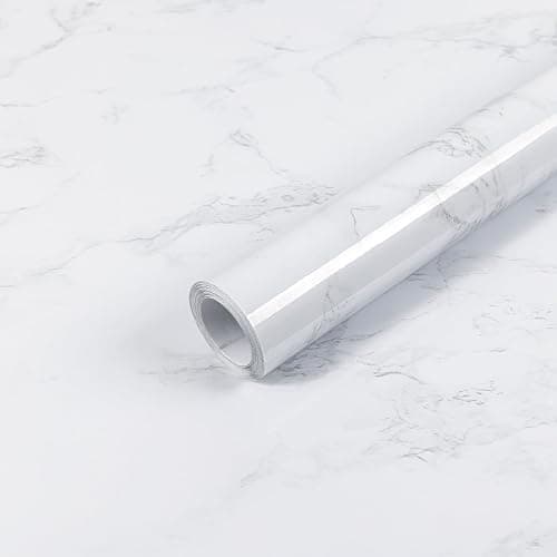 Hode Marble Vinyl Wrap 40cmx600cm, White Granite Sticky Back Plastic Roll, Marble Self Adhesive Wallpaper for Kitchen Countertop Worktop Vinyl Covering - Image 1