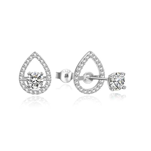 Trifasorie Stud Earrings for Women, 925 Sterling Silver with Birthstone, Anniversary Birthday Jewelry Gift for Wife Mother Girlfriend Tear Drop Earjacket Stud - Image 1