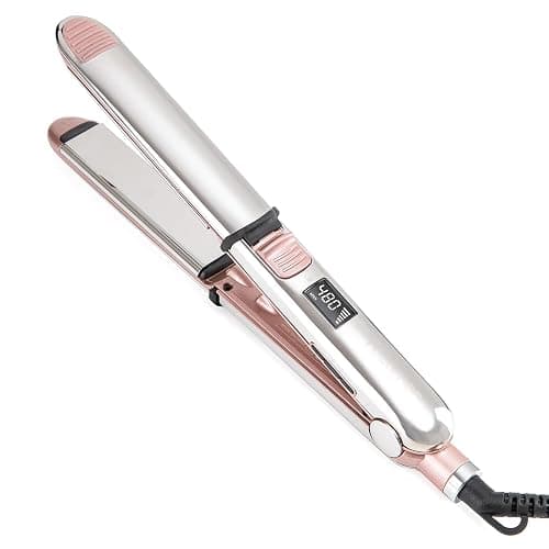Rozamor 2-in-1 Titanium Ionic Flat Iron,Professional Hair Straightener & Curler, Fast Heating, Dual Voltage, Pink, for All Hair Types - Image 1