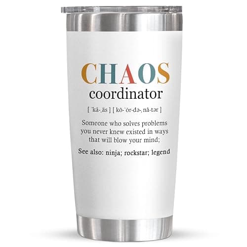 TEEZWONDER Christmas Thank You Gifts for Women - Chaos Coordinator 20 oz Stainless Steel Insulated Tumbler with Lid - Employee Appreciation Birthday Gifts for Women Coworkers Boss Teacher Nurse Friend - Image 1