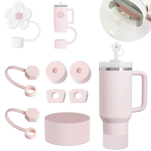 Stanley Cup Accessories Set Including 6 Pcs Silicone Spill Proof Stopper, 2 Pcs Straw Cover Cap for 9-10 mm Straws, 1 Pcs Silicone Boot for Stanley Cup Stanley 40oz & 30oz Tumbler (ROSE QUARTZ) - Rose Quartz - Image 1