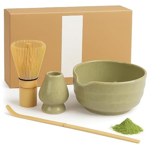 4Pcs Matcha Whisk Set Reusable Matcha Making Kit with Ceramic Bowl and Whisk Elegant Matcha Tea Set 500ml Mottled Matcha Bowl for Tea Lovers - Image 1