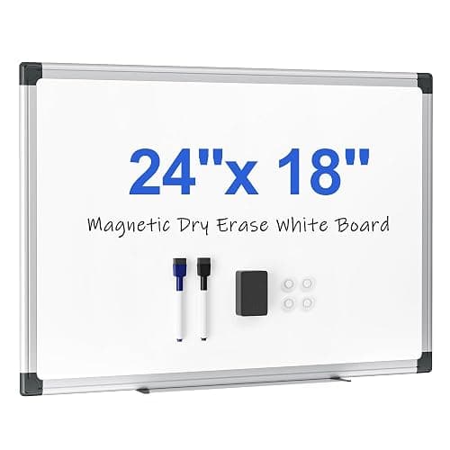 Scribanx Magnetic White Board 24" x 18" for Wall, Dry Erase Board for Home Office, School, Study Room – Silver Aluminum Frame with 2 Markers, 4 Magnets, Eraser Included - Image 1