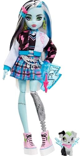 Monster High Doll, Frankie Stein with Blue & Black Streaked Hair in Signature Look with Fashion Accessories & Pet Dog Watzie - Image 1