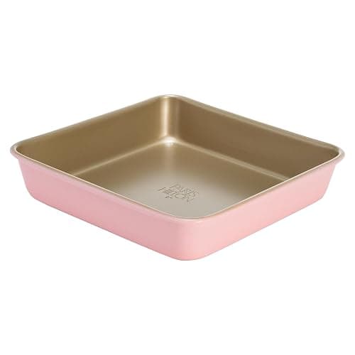 Paris Hilton Nonstick Carbon Steel Bakeware Collection, 9-Inch Square Cake Pan, Dishwasher Safe, Made without PFOA and PFAS, Pink Champagne Two-Tone - Image 1