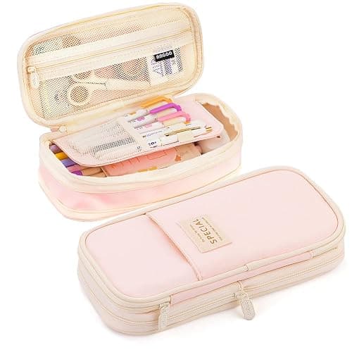 MAMUNU Expandable Pencil case with compartments, Large Capacity Pencil Cases Pencil Bag Pouch Office School, Portable Pencil Case Large School Stationery Organizer, Makeup Cosmetic Bag, Pink - Image 1