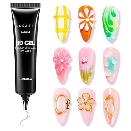 Makartt 3D Nail Gel Sculpting Glue for Rhinestones & Embossed Nail Art, Thick Clear UV/LED Gel with Needle Tube, Easy for Beginners, Not Builder or Extension Gel, 15g - Image 1