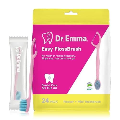 Dr. Emma Mini Brush Disposable Toothbrushes with Floss, Travel Mint Toothbrush for On-The-Go Use, 24 Packs Individually Wrapped Small Portable Toothbrush, Pink - Image 1