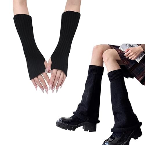 DUOJINSANXI Women’s Striped Leg Warmers & Arm Warmers Set – Knitted Y2K Goth Harajuku Style Accessories for Cosplay - Image 1