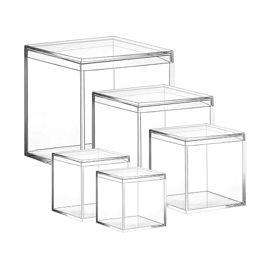 PROFIKLA 4.7/4/3.3/3/2.5 inch Clear Acrylic Box with Lid, Jewelry Display Box, Plastic Square Cube Decorative Storage Boxes for Candy Pill and Tiny Jewelry, Artwork Display - Image 1