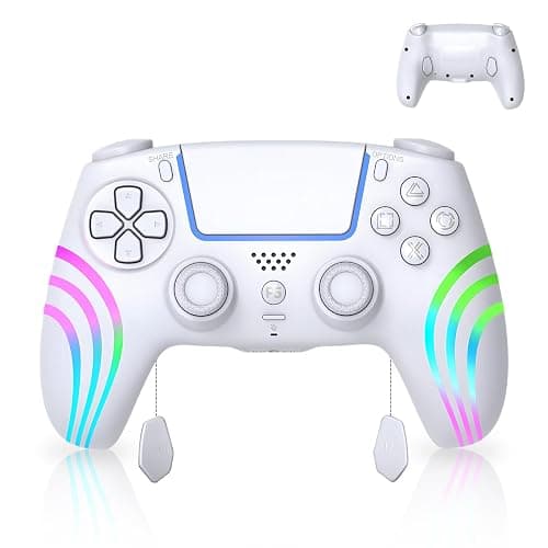 AriKroii Manette sans fil pour PS5/PS5 Slim/PS5 Pro, compatible PS5/Steam/PC avec tir continu turbo/fonction macro/fonction gyroscopique à double vibration/fonction gyroscopique à 6 axes (blanc) - Image 1
