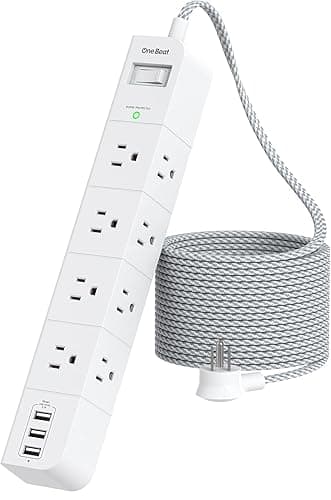 One Beat 10 ft Extension Cord,Power Strip Surge Protector 8 Widely AC Outlets 3 USB,Flat Plug,Desktop Charging Station with Overload Protection,Wall Mount for Home,Office,Travel,Computer ETL Listed - Image 1