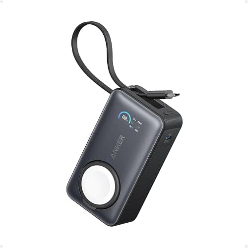 Anker MagGo Power Bank for Apple Watch, Officially Certified 10,000mAh Compact Battery Pack with Built-in USB-C Cable, 35W Max, for iPhone 15 Series, Samsung, iPad, AirPods, and More(Black) - Image 1