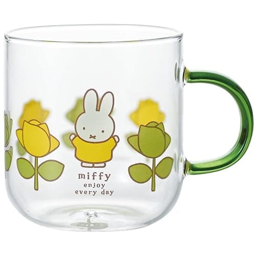 金正陶器(Kaneshotouki) Dick Bruna Miffy 400140 Heat-resistant Glass Mug 13.5 fl oz (400 ml), Microwave Safe, Color Handle, Green, Rose - Image 1