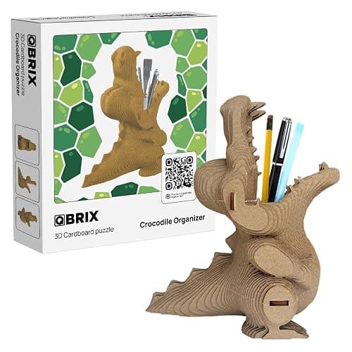 QBRIX Crocodile Pen Holder 3D Puzzles for Adults, 3D Model Kit for Teens, DIY Crafts for Home Decor, Original Gift for Boys&Girls 14+, Cardboard Model Building Kit - Image 1