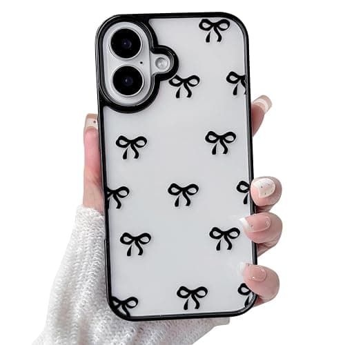 NITITOP Compatible with iPhone 16 Case Cute Clear Bowknot Pattern for Women Girl Bow Ribbon Black Frame Design Shockproof Protective Girly Phone Cover - Black Bow - Image 1